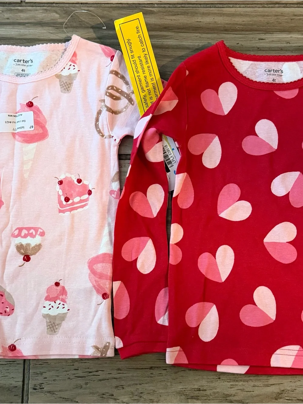 Carter's Girls Long Sleeve Pajama Tops - Pink & Red Heart and Dessert Prints